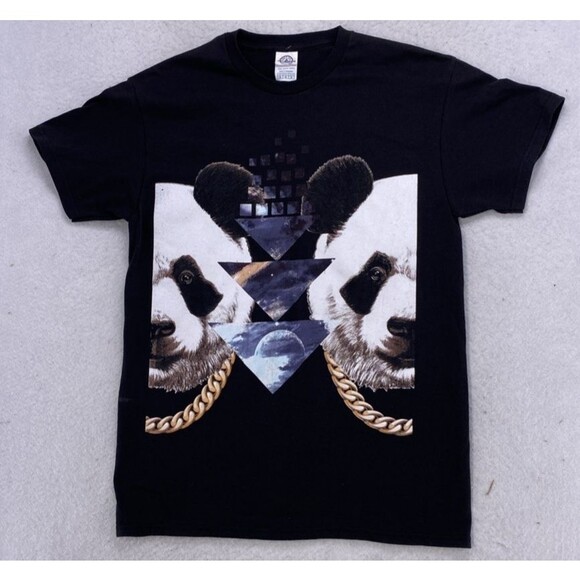 Split Panda Animal T-Shirt Black Size Medium Street Urban Graphic Indie - Picture 2 of 6